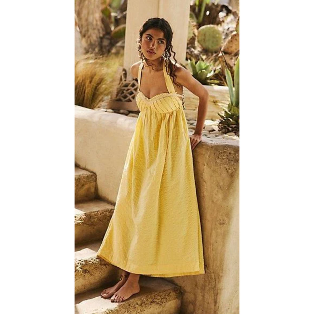 NEW FREE PEOPLE FREE-EST YELLOW POPPY MIDI DRESS SZ L